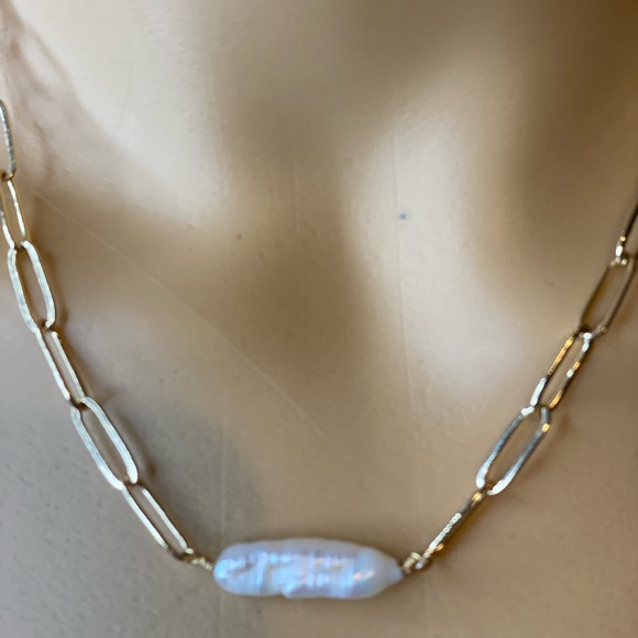 Link Chain Necklace Fresh Water Pearls Pendant - Picture 2 of 3